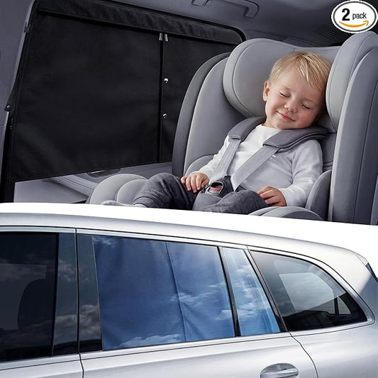 Nmoiss [2026 Upgraded] Car Window Shades for Baby [Ice Crystal Cooling Layer] (2 Pack) 99% UV-Blocker Protection Side Window Curtains Roll Windows Down Privacy Full Covers/Half Shade Options