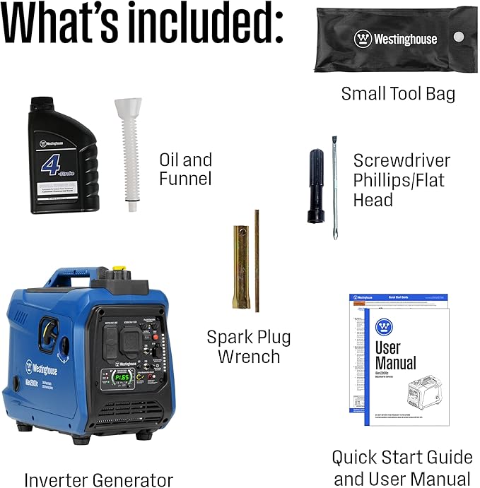 Westinghouse 2800 Peak Watt Super Quiet & Lightweight Portable Inverter Generator, Gas Powered, CO Sensor, Parallel Capable, Long Run Time