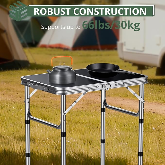 EYPINS Folding Camping Table Portable - Aluminum 22.8'' Lx15.7'' W,3 Height Adjustable Small Camping Table, Lightweight,Waterproof Outdoor Folding Table with Carry Handle for Picnic, Cooking,BBQ,Beach