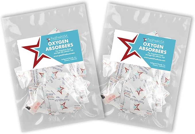 PackFreshUSA: 100 Pack - 50cc Oxygen Absorber Packs - Food Preservation - Long-Term Food Storage Guide