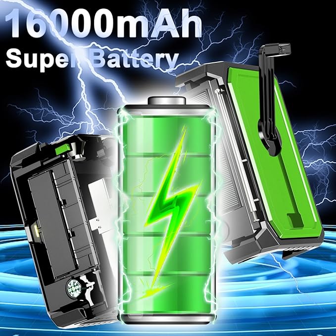 16000mAh Hand Crank Emergency Weather Radio with Wireless Speaker, 59200mWh NOAA AM FM Solar Radio with Flashlight Cell Phone Charger Reading Lamp Compass SOS for Camping and Survival (Green)