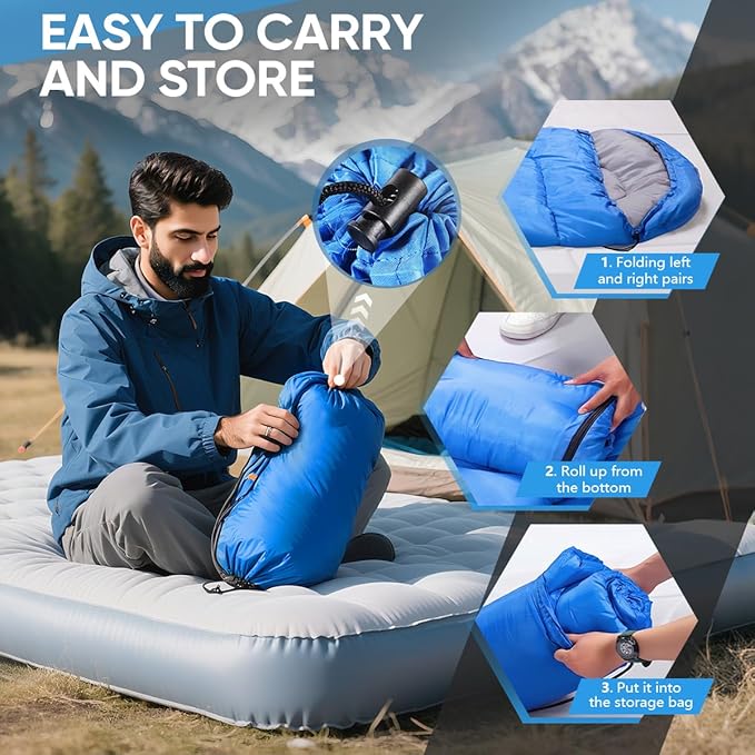 OBTANIM Sleeping Bags Portable Waterproof Camping Sleeping Bag for Adults Kids 4 Seasons Cold Weather or Warm Backpacking Hiking Travel Indoor Outdoor Use