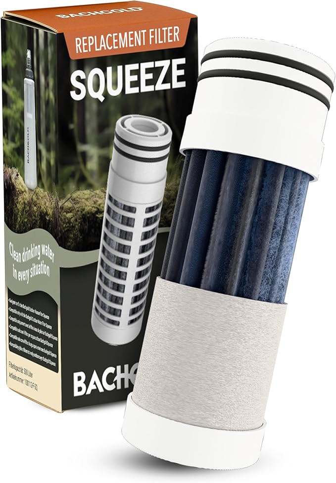 Water Filter Camping – Bachgold Squeeze Foldable Squeeze Bottle | Ultralight Backpacking Filtration for Hiking, Survival & Emergency | Dual-Stage Filtration, Swiss Design
