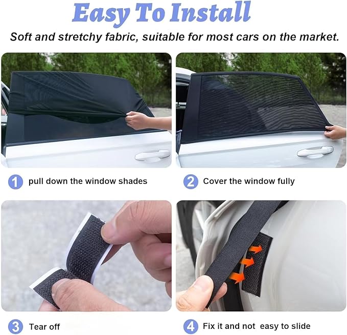Upgraded Car Rear Side Window Shades, Breathable Stretchable Window Covers Screens for Camping, UV Protection, Block Sun Glare,Privacy Protection,Fit for 97% of Cars -2 Pack