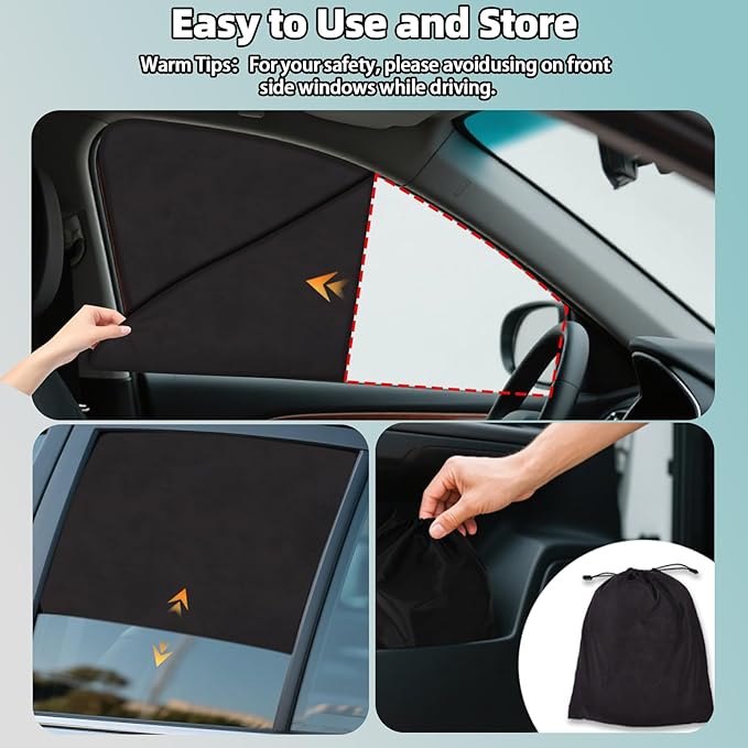 XCBYT Car Window Shades for 2019-2024 Toyota RAV4, Suede Fabric Car Window Covers for Privacy, Custom Fit Design Without Built-in Steel Rings, UV & Heat Protection, Magnetic Installation