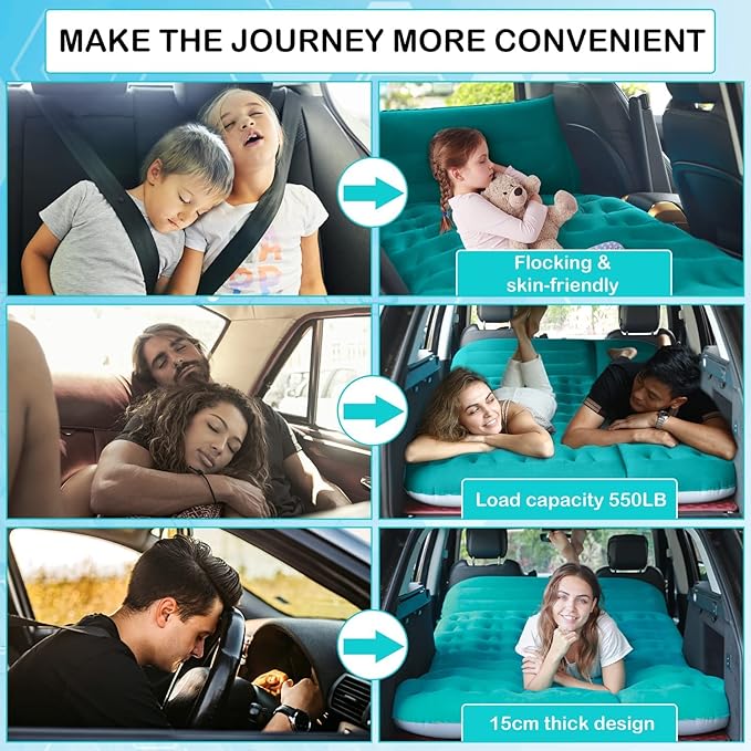 SUV Air Mattress,Thickened Flocked Camping Bed for Car,Includes Electric Pump & 2 Foot Pedals,Portable Inflatable car Mattress (Blue)
