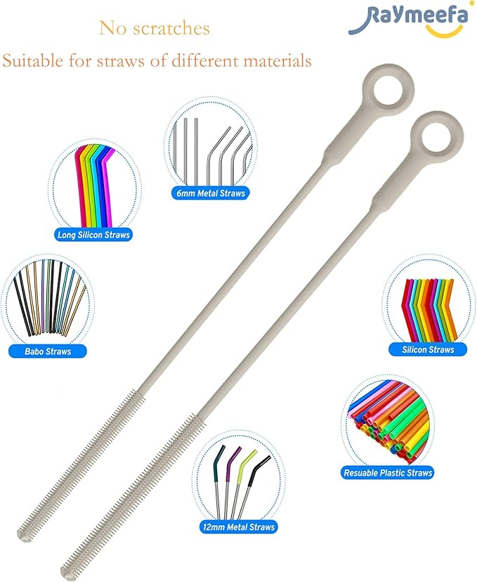 Straw Cleaner Brush Set - Raymeefa Scratch-Free Detail Cleaning for Reusable Straws & Tumblers (Khaki)
