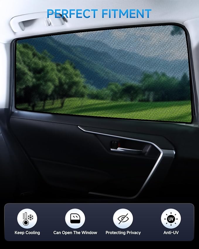 Car Window Shades for Toyota RAV4(2019-2025), 2-Pack Rear Window Sun Shades for Baby – Breathable Mesh, UV & Heat Blocker, Privacy Protection for Camping, Travel, Sleep & Nursing