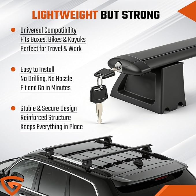 Heavy Duty Lockable Roof Rack Cross Bars Compatible with Jeep Grand Cherokee 2011-2021 (with Grooved Side Rails), Aluminum Crossbars w/Locks Rooftop Cargo Bag Kayak Luggage