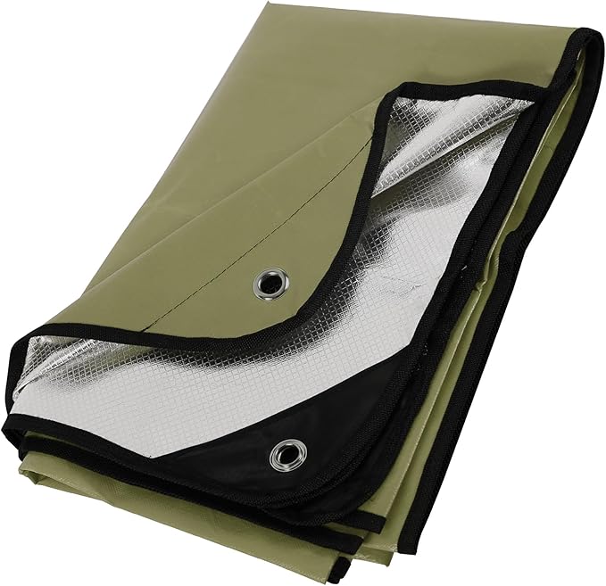 REDCAMP Heavy Duty Survival Blanket, Waterproof Emergency Thermal Tarp with Reflective Insulation, All Weather Multipurpose Blanket for Camping, Hiking, Emergency Preparedness, Green