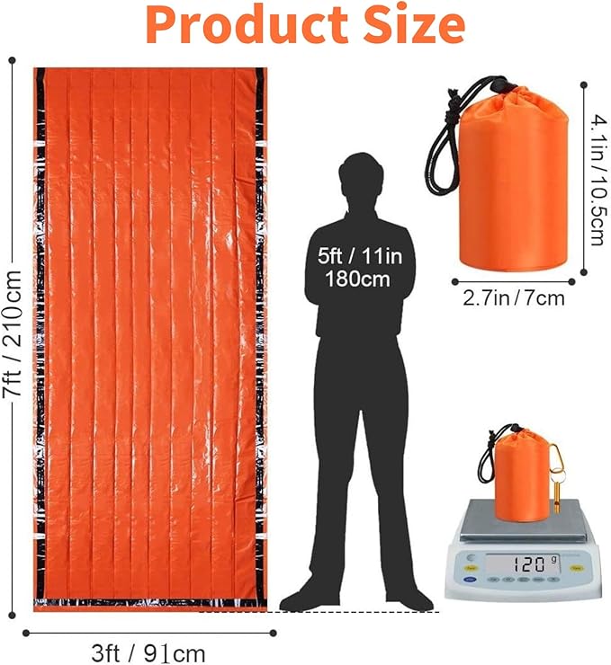 Emergency Sleeping Bag with Whistle, Portable Emergency Survival Bag, Lightweight Pocket Size Emergency Sleeping Bag, Waterproof Thermal Bivy Sack for Camping, Hiking