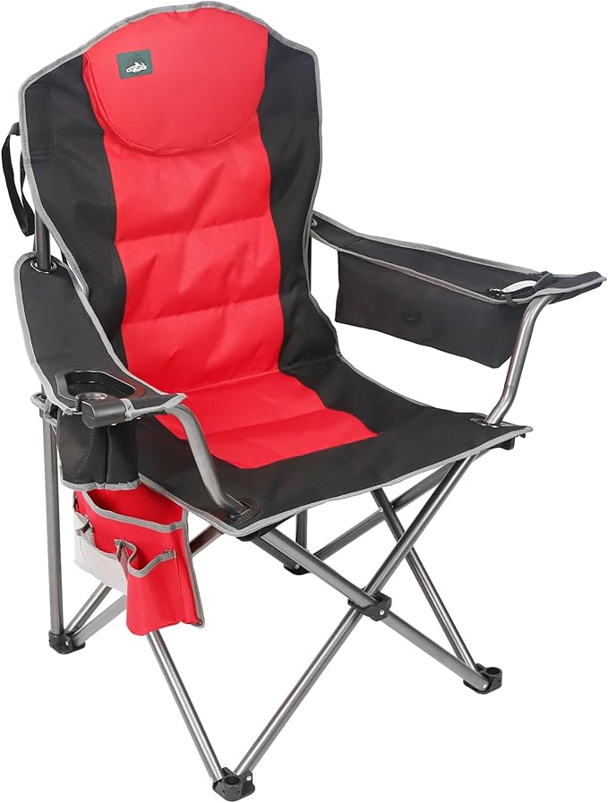Northroad Oversized Camping Chair, Full Padded Outdoor Folding Chair Support 350 LBS, Heavy Duty Lawn Chair w/Cup Holder, Cooler Bag, Lumbar Support for Adult-Black