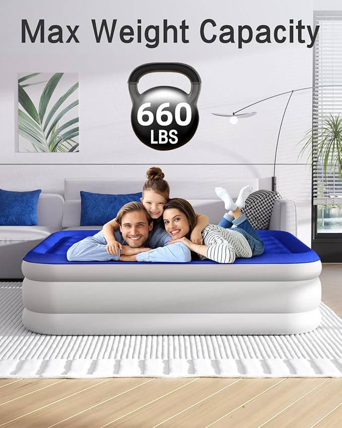 Xsleep Queen Air Mattress with Built in Pump 18"Raised Inflatable Mattress Queen Airbed Blow Up Mattress Luxurious Comfort for Home and Guests 80"*60"*18"Air Bed 3 Mins Fast Inflate/Deflate 660lbs Max