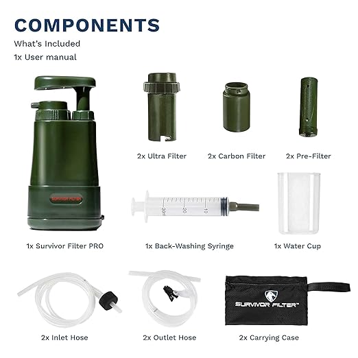 Survivor Filter PRO Extender Series – Portable Water Filter Pump with Extra Replacement Filters – Tested in USA Labs – Bacteria, Parasite and Virus Removal – Ultimate Survival & Backpacking Gear
