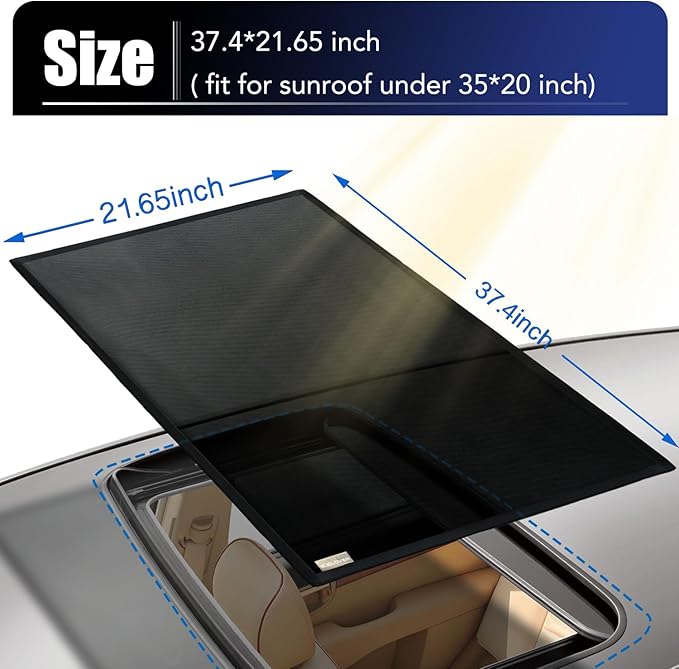 Magnetic Sunroof Sun Shade, Car Moonroof Side Window Breathable Sun Roof Screen Mesh Net, Quick Install, UV Protection, Release Heat and Ventilation for Car Overnight Camping, Parking on Trips