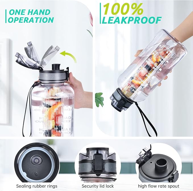 UTEBIT Fruit Infuser Water Bottle - 68 OZ Leakproof Plastic Infusion Bottle With Straw for Gym, Camping, Travel, Outdoor