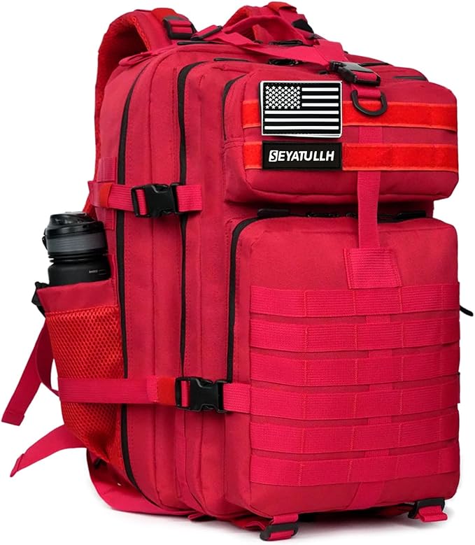 45L Military Tactical Backpack for Men & Women Bug Out Bag Assault pack Molle Daypack Hiking Trekking Rucksack (2.0 side pockets (red))