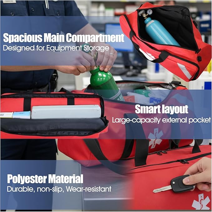 Oxygen Tank Carry Bag, Large Capacity Outdoor Emergency Cylinder Storage Shoulder Bag for Field Use and Transport (Red)