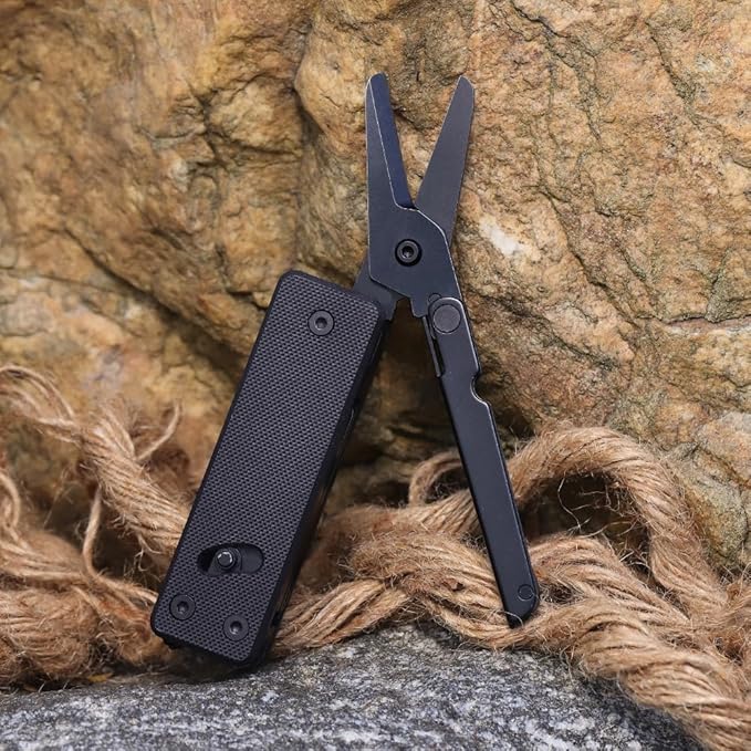 Roxon KS2E Noir Elite D2 Blade 13 in 1 Mini Multi Tool function pocket knife with big scissor, G10 handle and Pocket clip, good for Camping/Backpacking/Emergencies/EDC Multitool (D2 Steel Blade)