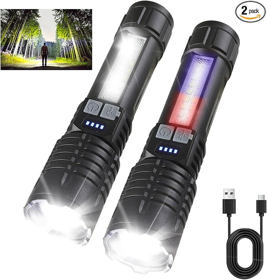 Rechargeable Flashlights High Lumens, 5 Modes Adjustable Brightness, Waterproof LED Tactical Flashlight, High Powered Handheld Flashlight for Home/Camping/Emergency (2 Pack)