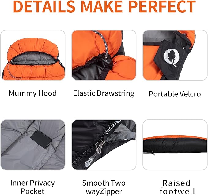 Down Sleeping Bag for Adults 600 Fill Power, Cold Weather Compact Ultralight All Seasons Sleeping Bag for Backpacking, Camping, Hiking