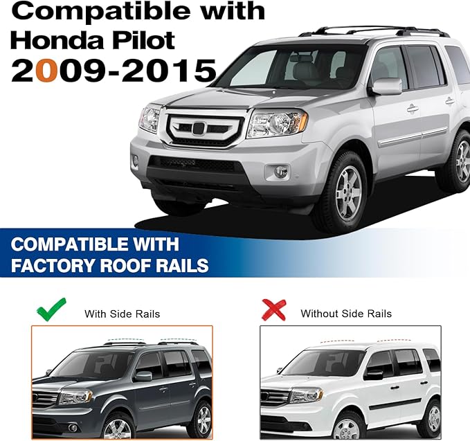 Wonderdriver Roof Rack Cross Bars Compatible with Honda Pilot 2009-2015 with Side Rails, Heavy Duty 200lb Aluminum Crossbars Rooftop Cargo Bag Kayak Luggage Carrier Canoe Kayak Cargo Accessories
