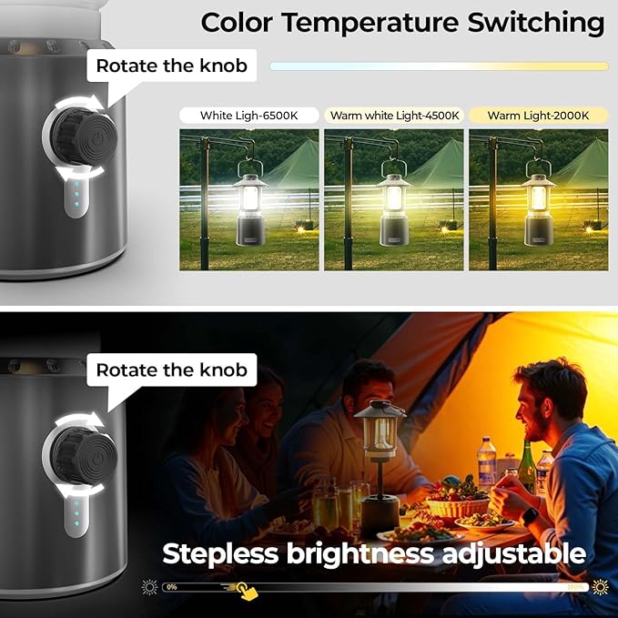 LED Camping Lantern, 8000mAh Telescopic Vintage Rechargeable Lantern, Dual Light Source & 3 Light Modes (2000K-6500K), 360° Lighting Emergency Lights for Camping, Home Power Outage, Hurricane, Hiking