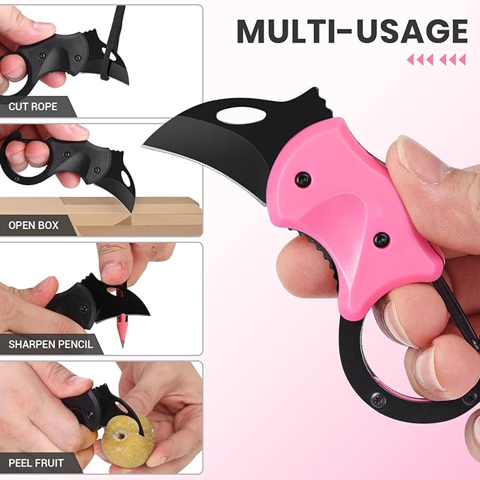 FUNBRO 2 Pack Small Pocket Knife Gifts for Men & Women, Folding Box Cutter, Birthday & Christmas Stocking Stuffers Gifts Idea for Wife Husband Dad Mom (Black & Pink)