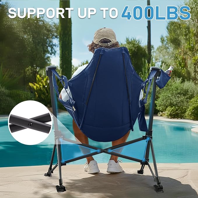 EVER ADVANCED Padded Hammock Camping Chair, Oversized Heavy Duty Swing Chair with Detachable Cup Holder, Portable Folding Rocking Camping Chair, Support Up to 400lbs