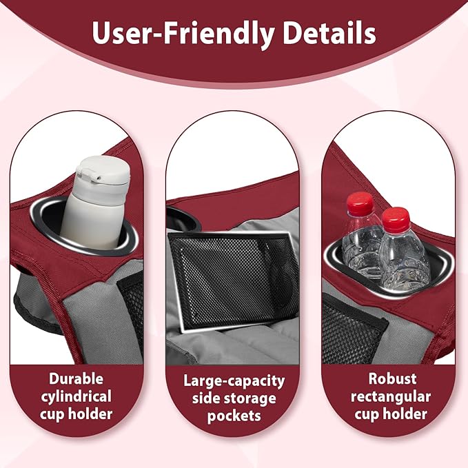 Youtanic Oversized Camping Chair, Portable Folding Camping Chairs with Side Pocket, Cup Holder and Carry Bag, Heavy Duty Outdoor Camping Chairs for Adults, Fishing, Sports, Trip, up to 400lbs, Style 3