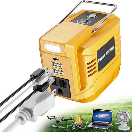 VAXCANZE 200W Power Inverter for Dewalt, DC 20V to AC 110V Inverter, Portable Power Station with 2 USB Ports & 1 AC Outlet & 1 Type-C Fast Charging, Battery Adapter with LED, Battery Not Included