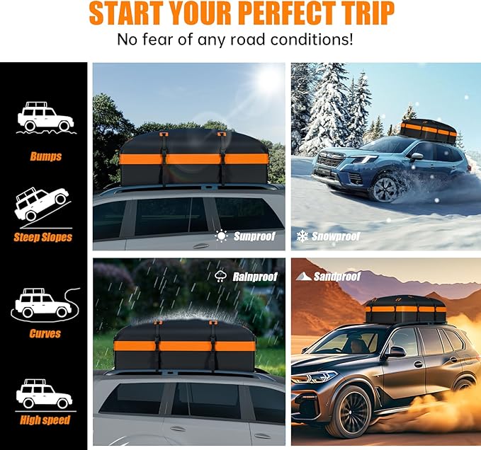 Car Rooftop Cargo Carrier Bag, 27 Cubic Feet Waterproof Soft-Shell Car Roof Bag for All Vehicle with/Without Roof Rack, Include Anti-Slip Mat, Reinforced Straps, Door Hooks and Luggage Lock