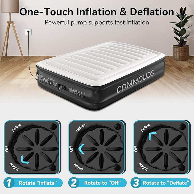 COMMOUDS Twin Air Mattress with Built-in Pump, 18" Raised Blow up Mattress, Comfort Inflatable Mattress with Waterproof Flocked Top, Portable Airbed for Guests, Camping, Home & Travel Use, 330lbs Max