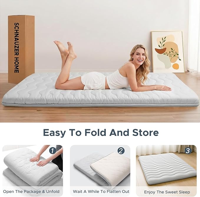 Japanese Floor Mattress, 100% High Density Comfortable Foam, 3.5" Thicken Grey Foldable Mattress Tatami Mat Sleeping Pad, Ideal for Comfort and Support, Kids Floor Lounger Pillow Bed Sofa (Queen）