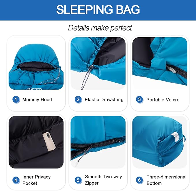 Ultralight Down Sleeping Bag for Adults with 600 Fill Power, Compact All Seasons Sleeping Bag for Backpacking, Hiking and Camping