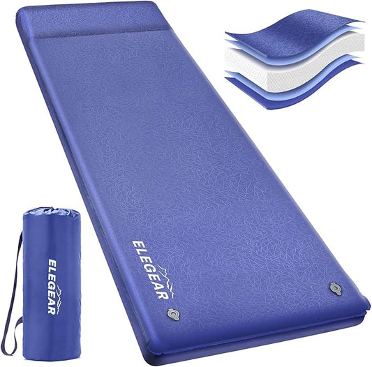 Elegear Self Inflating Sleeping Pad, 3.18'' Ultra-Thick Memory Foam Camping Pad with Pillow, 20s Fast Inflating Camping Mattress Pad, 4-Season Insulated Camp Sleeping Mat for Camping/Travel/Tent/Car