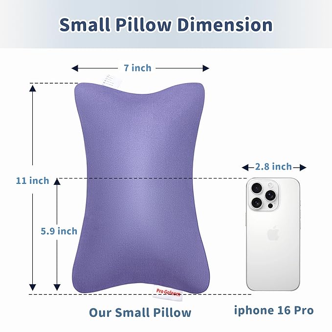 Pro Goleem Small Pillow 11"x7"x2.5" for Camping and Traveling with Name Tag Mini Tiny Pillow for Toddler Sleeping and Chair Car Air Nap Neck Lumbar Knee Rest Pillows, Lavender