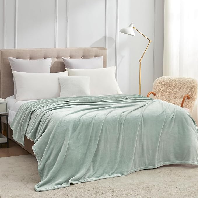 Hansleep Fleece Celadon King Blanket, Super Soft Flannel Fuzzy Plush Cozy Blanket for All Seasons, Celadon, King 90x108 Inches