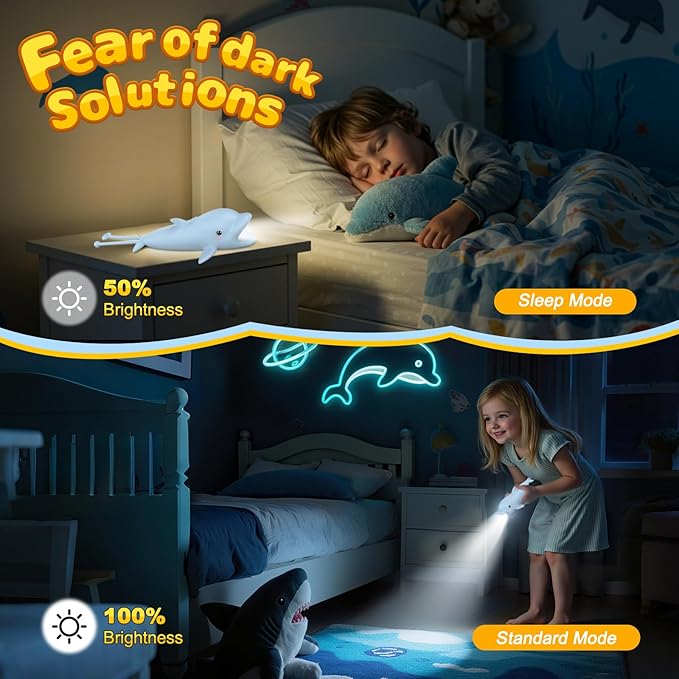 Teprewes Dolphin Outdoor Kid's Flashlight Rechargeable, Led Flashlight, Fun and Lightweight Kid Flashlight Suitable for Camping and Outdoor Exploration, Dog Walking, Birthday Gift