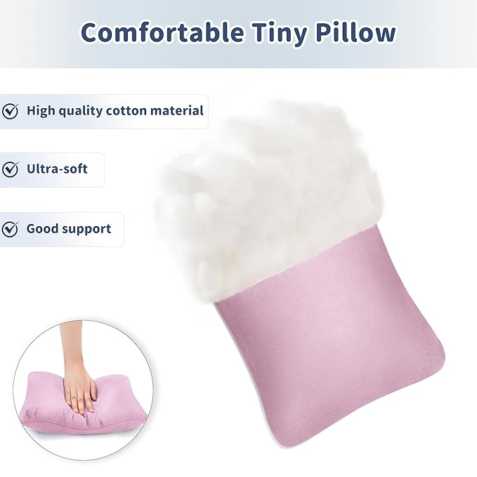 Pro Goleem Small Pillow 11"x7"x2.5" for Camping and Traveling with Name Tag Mini Tiny Pillow for Toddler Sleeping and Chair Car Air Nap Neck Lumbar Knee Rest Pillows, Pink