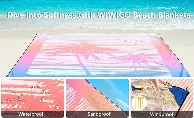 HIHOHO Beach Blanket Waterproof Sandproof Extra Large Beach Mat 79" X 83"/120"x108"for 1-8 Adults Quick Drying Durable Outdoor Picnic Mat for Beach Travel Camping Hiking
