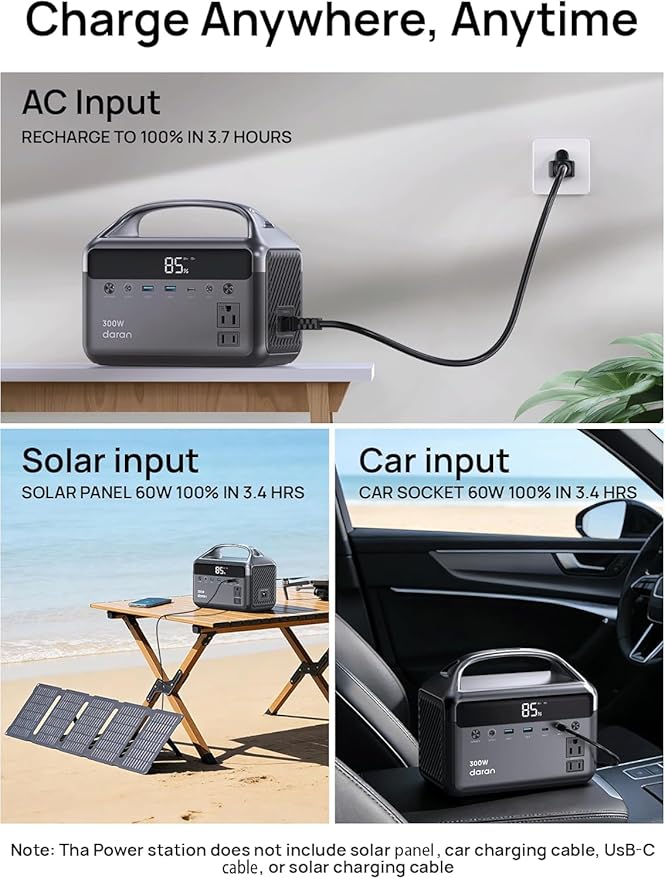 Portable Power Station 300W, 192Wh LiFePO4 Battery Solar Generator with Solar Panel & AC Outlets 110V/ 600W Surge, Power Bank Fast Charging for Camping Essentials/Home/Power Outage/Hurricane Emergency