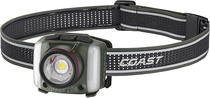Coast FL97R Voice-Controlled 1200 Lumen Rechargeable LED Headlamp with Pure Beam® Spot & Flood, ARC Lighting, Red & Green Color Modes, Glide Focus™ Radial Arm Dial and USB-C Charge Port, Forest Green
