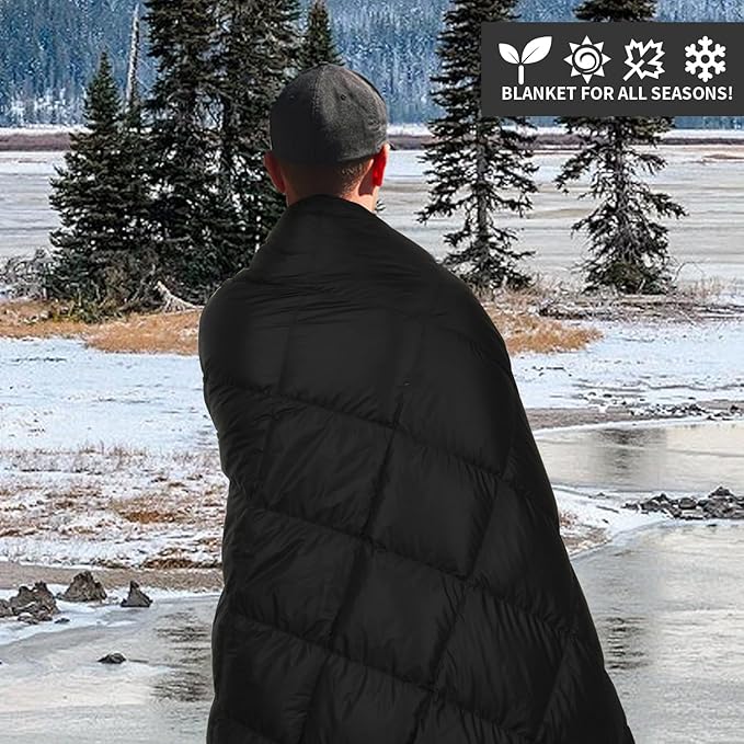 Down Camping Blanket - Lightweight, Packable, Warm & Puffy Outdoor Travel Quilt for Sleep, Hiking, Backpacking, Stadium, Festivals, Water-Resistant Sleeping Bag 55"x79"