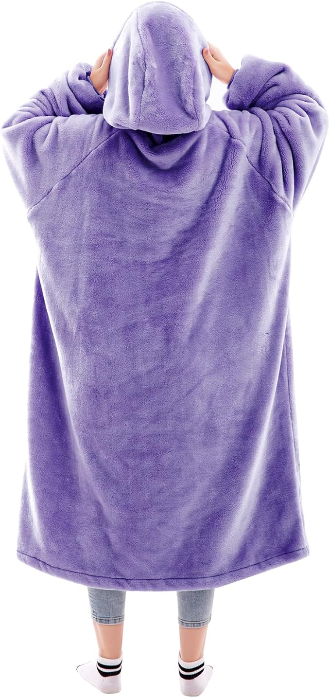 Waitu Wearable Blanket Sweatshirt Gifts for Women and Men, Super Warm and Cozy Blanket Hoodie, Thick Flannel Blanket with Sleeves and Giant Pocket - Purple