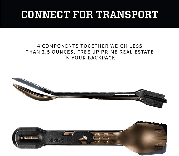 Gerber Gear ComplEAT Camping Utensils Set for Outdoor Cooking, Camping Cutlery with Fork, Spoon, Tongs, Spatula and Multi-Functional Tool, Burnt Bronze