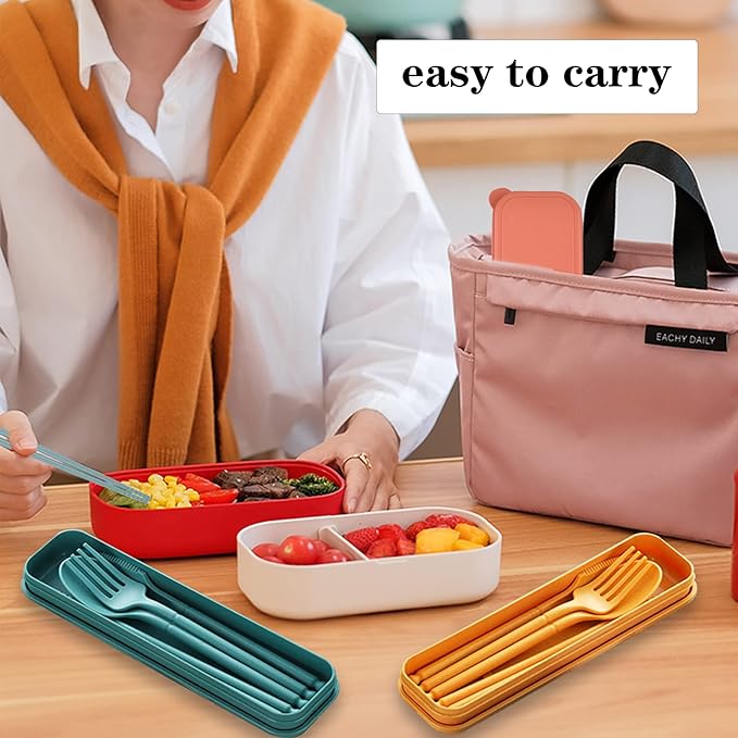 Travel Utensils with Case, Camping Rrusable Utensils Set with Case, Plastic Cutlery Set Forks Spoon Tableware, Portable Cutlery for Travel Picnic or Daily Use