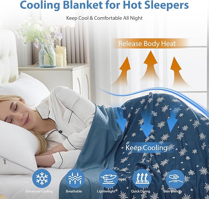 OIGAE Cooling Blanket for Hot Sleepers - Soft & Lightweight Summer Cold Blanket for Night Sweats | Perfect for Bed, Couch, Sofa (Dark Blue, Throw 50'' x 70'')