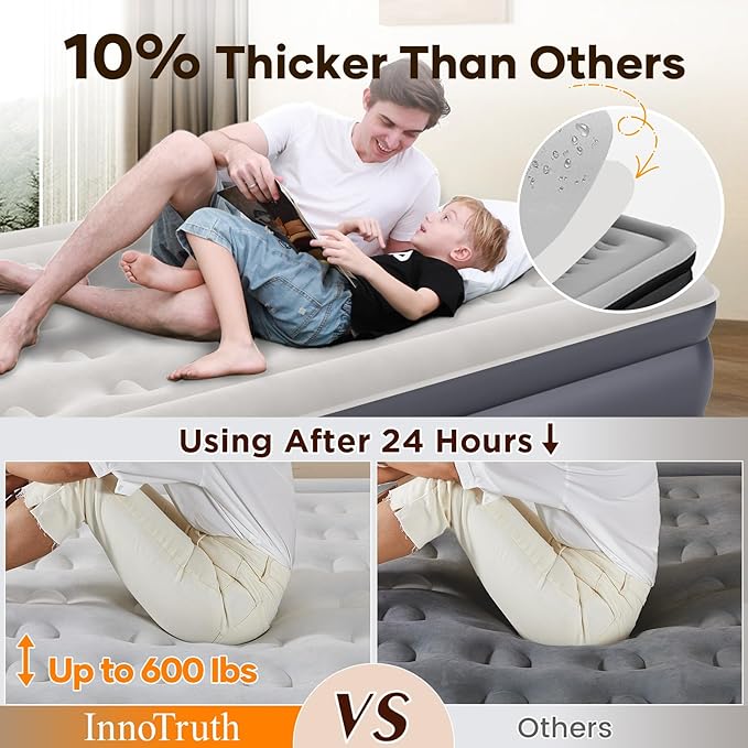 InnoTruth Air Mattress Queen with Built in Pump, Inflatable Mattress Blow up Mattress, Family Choice Award Winner, 18" Colchones Inflables Foldable Air Bed for Guest & Home, Ideal for Camping, 650lbs