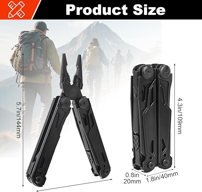 Multitool, 28-in-1 Stainless Steel Multi-Tool with Pocket Knife, Self-locking Pliers, Bottle Opener Professional Multi Tool for Outdoor, Survival, Camping, Hiking, Hunting - Black